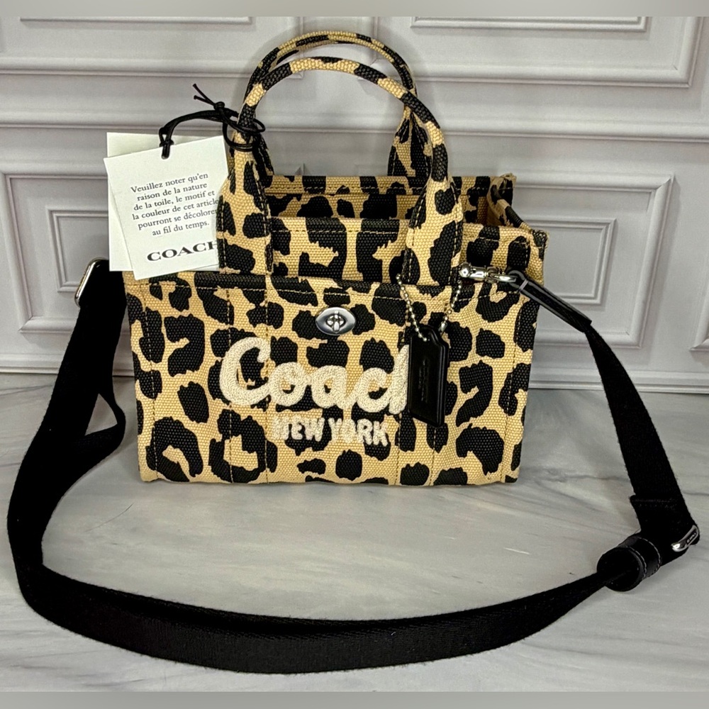 Coach Mini Tote Bag Leopard Canvas | Mini Carryall With Crossbody Strap | New - Picture 3 of 10